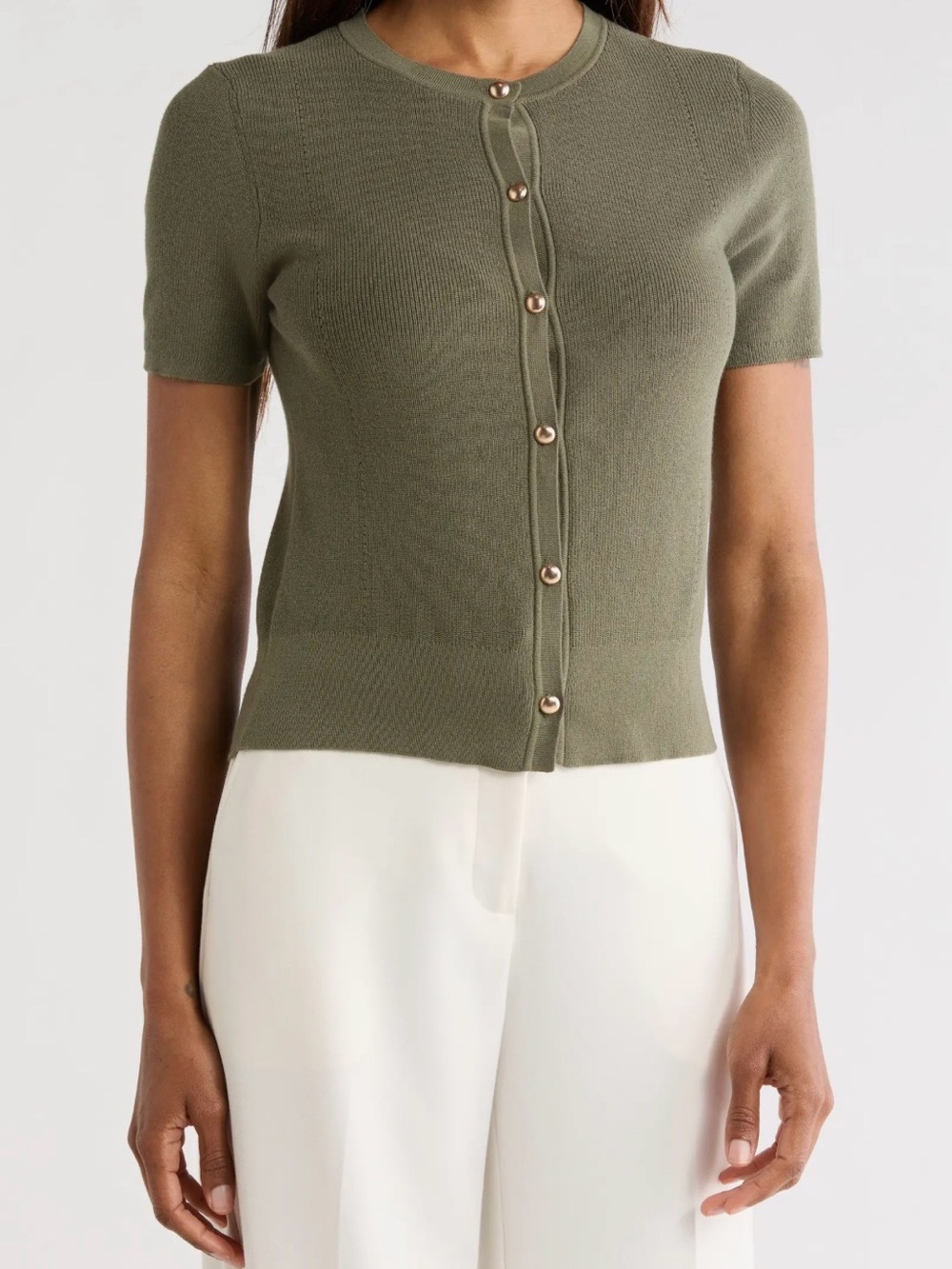 Olive Short-Sleeve Knit Button-Front Top RAG & BONE